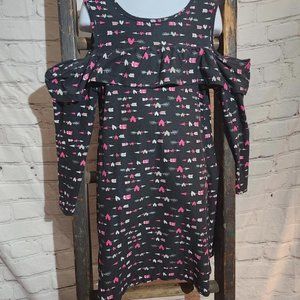 Cold Shoulder Girls Dress 6X Hearts Pink Velvet Black‎
